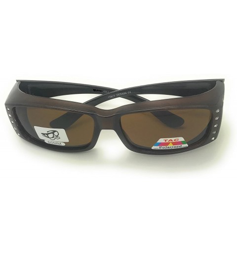 Rectangular Polarized Rhinestone Sunglasses Fit Over Rectangular Cover Sunglasses - Brown - CJ18G6TUNX3 $11.66