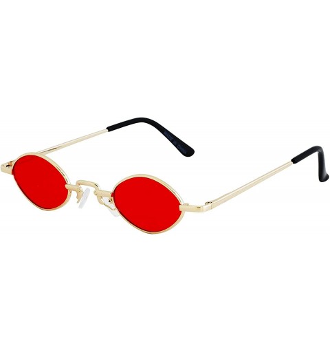 Oval Vintage Slender Oval Sunglasses Small Metal Frame Candy Colors - 2 Pack Red and Blue - C819849XQ7I $11.23