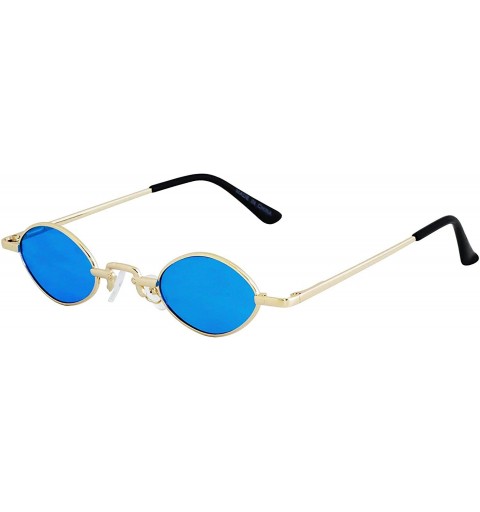 Oval Vintage Slender Oval Sunglasses Small Metal Frame Candy Colors - 2 Pack Red and Blue - C819849XQ7I $11.23