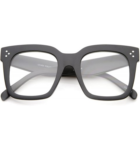 Square Oversize Wide Temple Flat Lens Horn Rimmed Square Glasses 51mm - Matte Black / Clear - CX12LZRUN2X $9.36