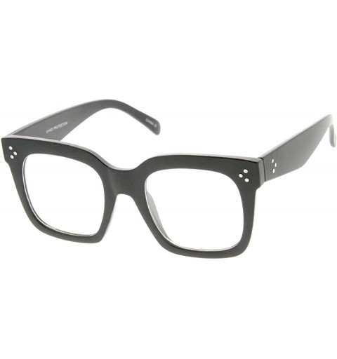 Square Oversize Wide Temple Flat Lens Horn Rimmed Square Glasses 51mm - Matte Black / Clear - CX12LZRUN2X $9.36