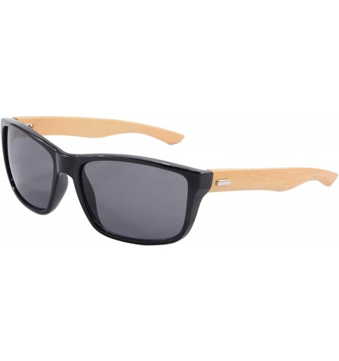 Rectangular Real Bamboo Wooden Arms UV400 Sunglasses for Men or Women-6102 - Bright Black Frame- Bamboo Arms - C718NUZIM8Y $1...