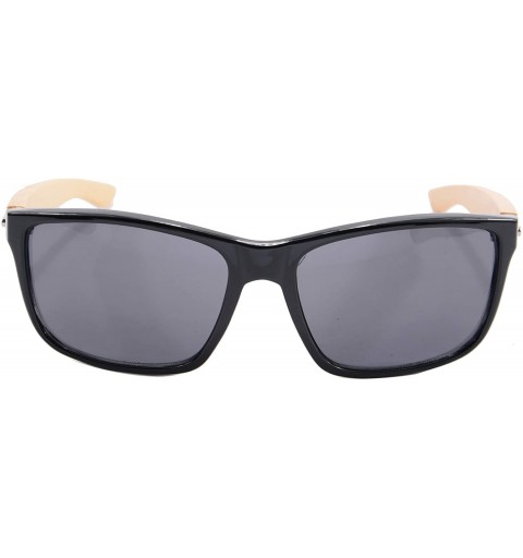 Rectangular Real Bamboo Wooden Arms UV400 Sunglasses for Men or Women-6102 - Bright Black Frame- Bamboo Arms - C718NUZIM8Y $1...