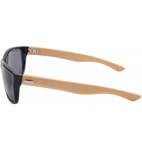 Rectangular Real Bamboo Wooden Arms UV400 Sunglasses for Men or Women-6102 - Bright Black Frame- Bamboo Arms - C718NUZIM8Y $1...