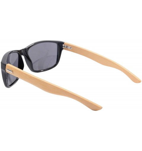 Rectangular Real Bamboo Wooden Arms UV400 Sunglasses for Men or Women-6102 - Bright Black Frame- Bamboo Arms - C718NUZIM8Y $1...