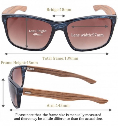 Rectangular Real Bamboo Wooden Arms UV400 Sunglasses for Men or Women-6102 - Bright Black Frame- Bamboo Arms - C718NUZIM8Y $1...