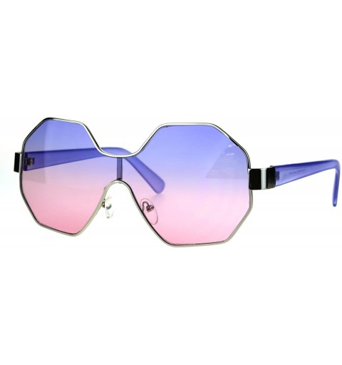 Shield Funky Octagonal Shield Retro Oversize Womens Fashion Sunglasses - Purple Pink - CB184ESDH9X $12.41