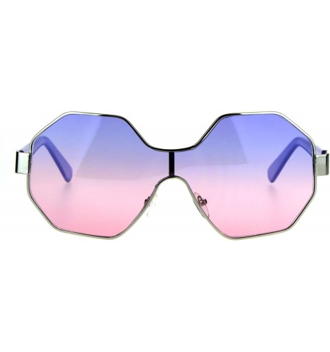 Shield Funky Octagonal Shield Retro Oversize Womens Fashion Sunglasses - Purple Pink - CB184ESDH9X $12.41