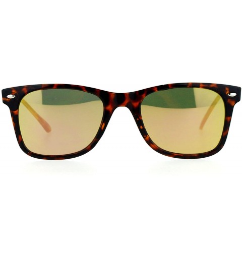 Rectangular Unisex Designer Fashion Sunglasses Thin Light Rectangular Horn Rim Mirror Lens - Tortoise (Peach Mirror) - CB1882...