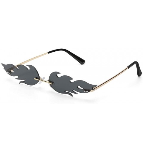 Rimless Women Fire Flame Sunglasses Rimless Wave Sun Glasses Novelty Eye Glasses Eyewear - Fire-black Gray - CB194UUCGKG $11.46