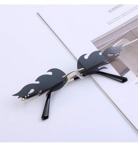 Rimless Women Fire Flame Sunglasses Rimless Wave Sun Glasses Novelty Eye Glasses Eyewear - Fire-black Gray - CB194UUCGKG $11.46
