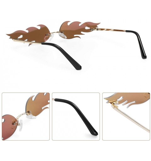 Rimless Women Fire Flame Sunglasses Rimless Wave Sun Glasses Novelty Eye Glasses Eyewear - Fire-black Gray - CB194UUCGKG $11.46