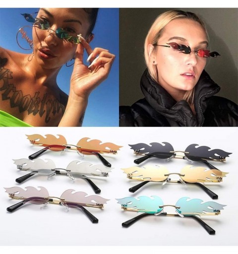Rimless Women Fire Flame Sunglasses Rimless Wave Sun Glasses Novelty Eye Glasses Eyewear - Fire-black Gray - CB194UUCGKG $11.46