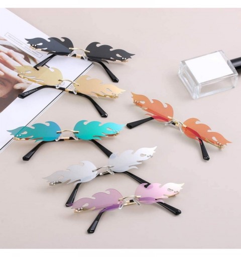 Rimless Women Fire Flame Sunglasses Rimless Wave Sun Glasses Novelty Eye Glasses Eyewear - Fire-black Gray - CB194UUCGKG $11.46