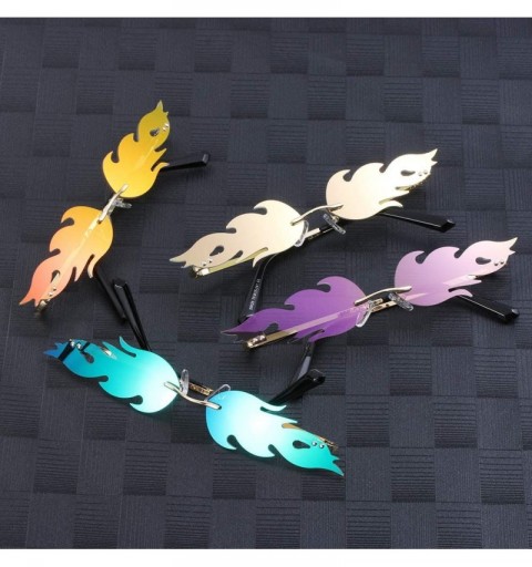Rimless Women Fire Flame Sunglasses Rimless Wave Sun Glasses Novelty Eye Glasses Eyewear - Fire-black Gray - CB194UUCGKG $11.46