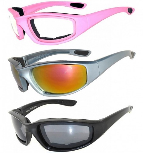 Goggle Set of 3 Pairs White Silver Black Motorcycle Padded Foam Glasses Red Clear Smoke Lens - C617YD4GS5T $13.53