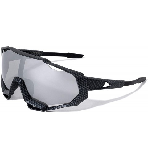 Shield Round Shield Sports Graffiti Design Sunglasses - Black Carbon Fiber - C2197LYIGTU $31.28