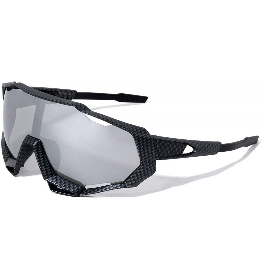 Shield Round Shield Sports Graffiti Design Sunglasses - Black Carbon Fiber - C2197LYIGTU $12.79