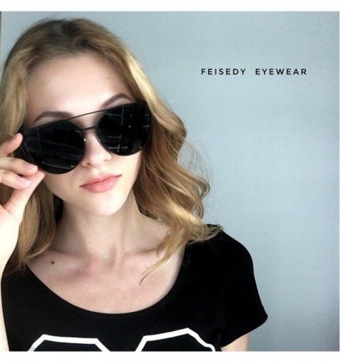 Oversized Cat Eye Fashion Metal Frame Mirrored Flat Lenses Women Sunglasses B2206 - 14 Gold Frame Green Mirror Lens - C012N9P...