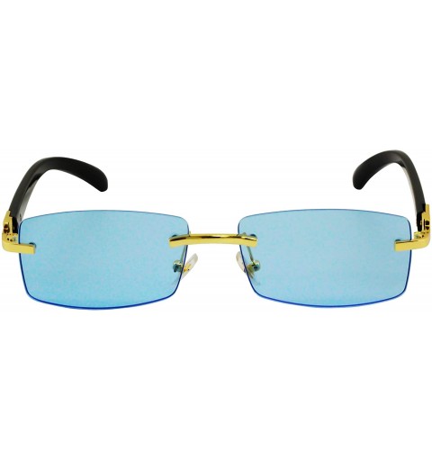 Square Slim Rimless Rectangular Metal & Wood Art Aviator Sunglasses - Blue2 - CR18WAXT9HA $14.69