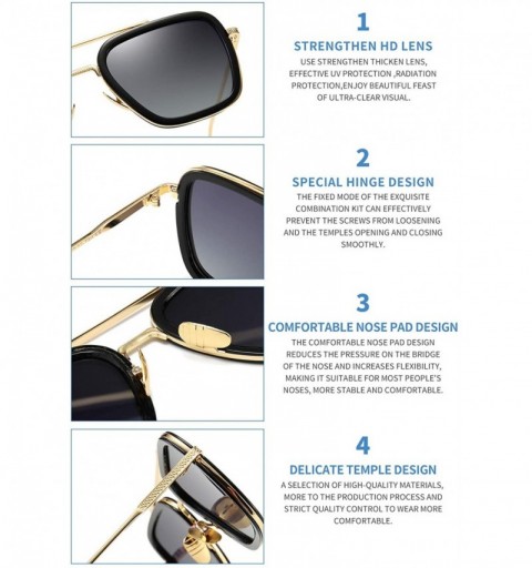 Square Vintage Aviator Square Sunglasses for Men Women Gold Frame Retro Brand Designer Classic Tony Stark Sunglasses - C118UT...