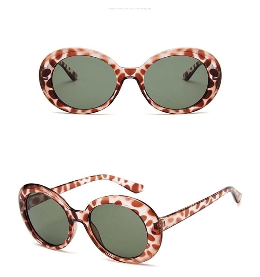 Oval Plastic Bold Oval Frame Novelty Goggle Eye Round Sunglasses - Leopard+green - C9189OYDA7C $11.28