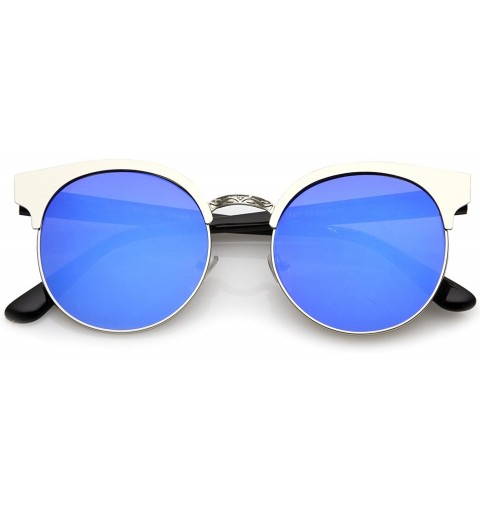 Rimless Modern Horn Rimmed Colored Mirror Flat Round Lens Half Frame Sunglasses 52mm - Silver / Blue Mirror - C817YUZRATR $10.39