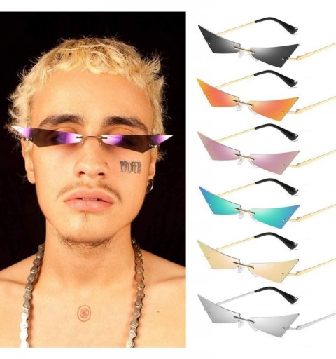 Goggle Women Men Chic Sunglasses Futuristic Rimless Mirror Sun Glasses Narrow Cateye Sunglass Shade - 4 - CD18Y8ZONDW $16.83