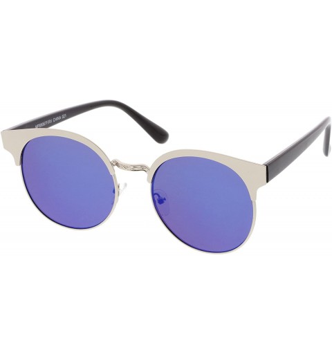 Rimless Modern Horn Rimmed Colored Mirror Flat Round Lens Half Frame Sunglasses 52mm - Silver / Blue Mirror - C817YUZRATR $10.39