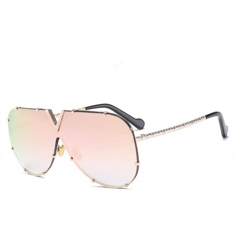 Square Luxury Rivet Pilot Sunglasses Women Men 2018 Oversized One Piece Sunglass Metal Big Frame Shades UV400 Oculos - CP197Y...