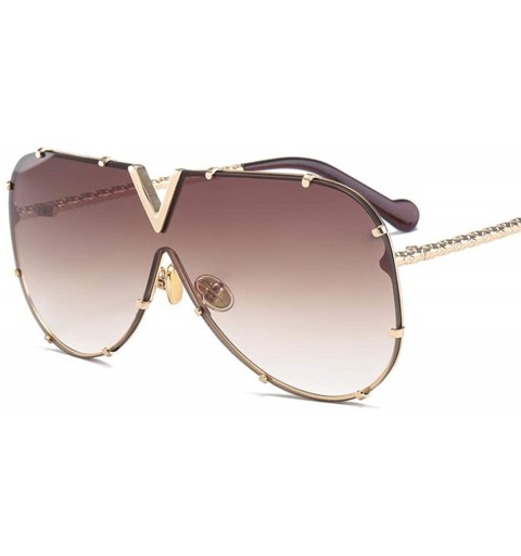 Square Luxury Rivet Pilot Sunglasses Women Men 2018 Oversized One Piece Sunglass Metal Big Frame Shades UV400 Oculos - CP197Y...