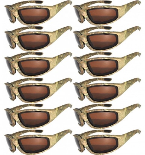 Goggle Set of 12 Pairs Motorcycle CAMO Padded Foam Sport Glasses Colored Lens - Camo1_brown_12_pairs - CW1855KC07Y $43.26