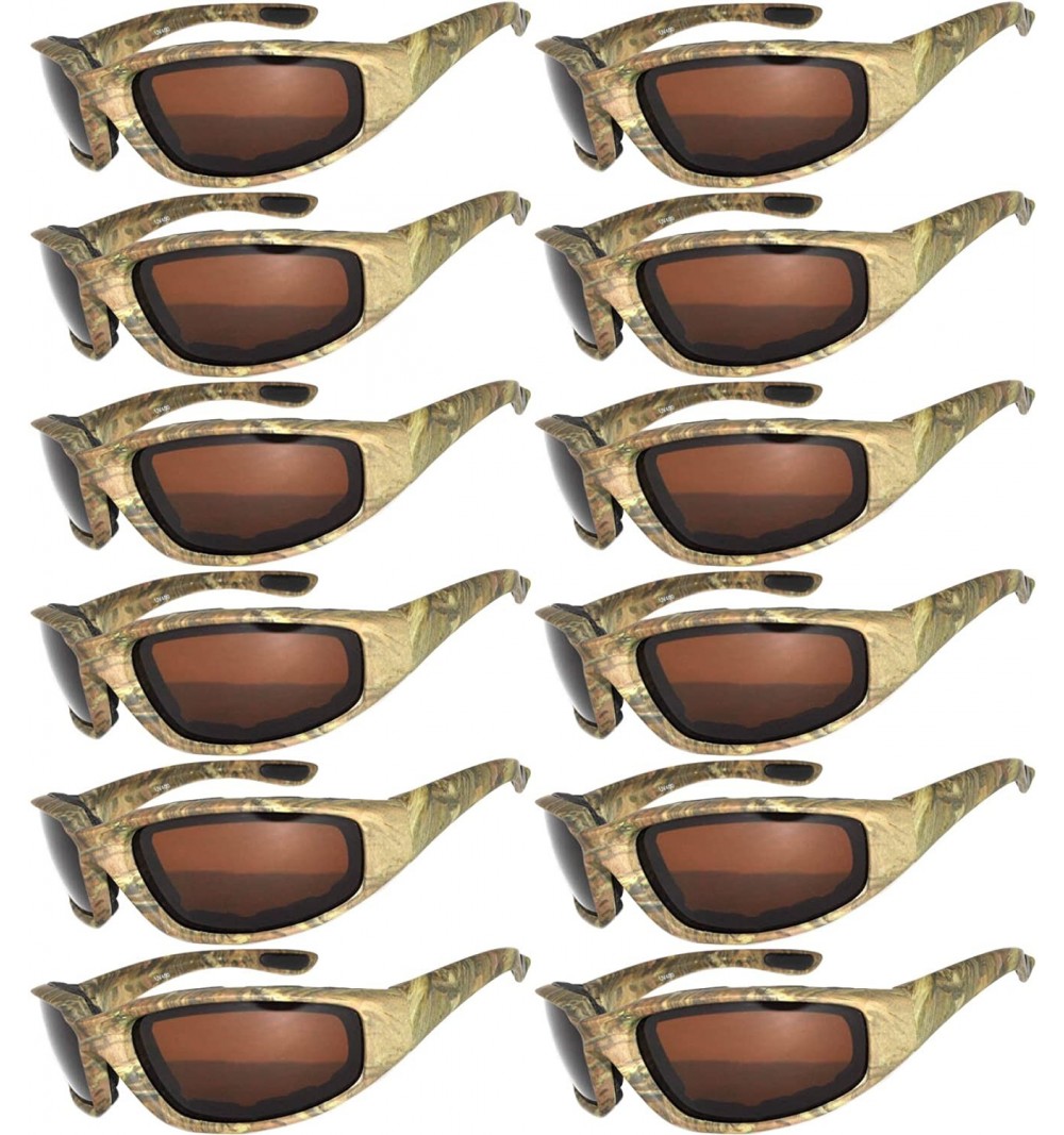 Goggle Set of 12 Pairs Motorcycle CAMO Padded Foam Sport Glasses Colored Lens - Camo1_brown_12_pairs - CW1855KC07Y $75.20
