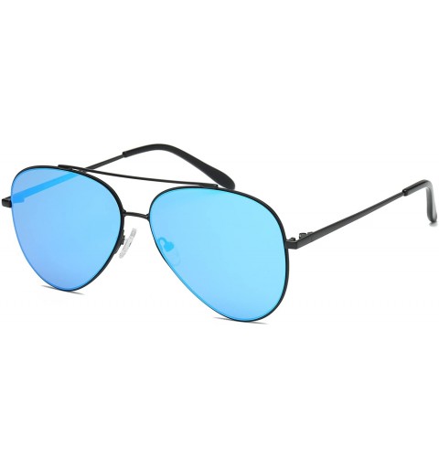 Aviator Unisex Aviator Sunglasses Mirrored CR39 Lens Metal Frame-Matte Black Frame/Light Blue Lens - CF180OY3EW9 $16.34