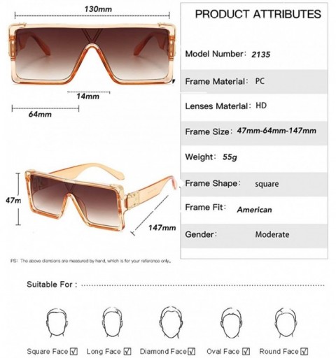 Square Square Oversized Sunglasses Women Men - Classic Fashion Style 100% UV Protection - Coffee - CG190TT327M $12.99