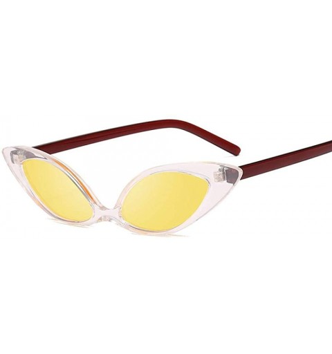 Cat Eye Women Cat Eye Sunglasses Vintage Small Sun Glasses Female Eyeglasses Red Black - Tea Yellow - CJ196RCCZ6U $9.32