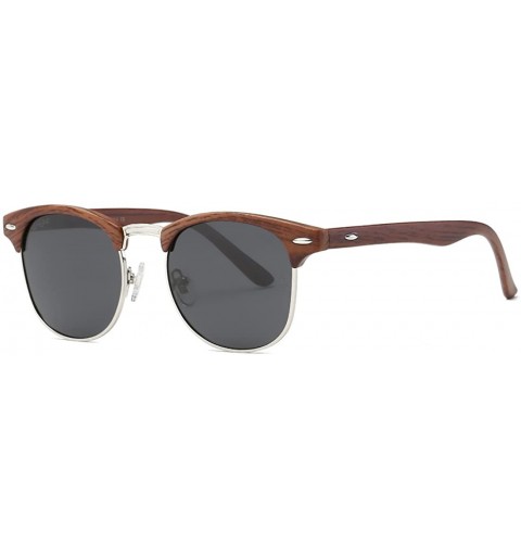 Round Polarized Sunglasses For Women And Men Semi Rimless Frame Retro Brand Sun Glasses AE0369 - Brown Woodgrain&black - CF18...