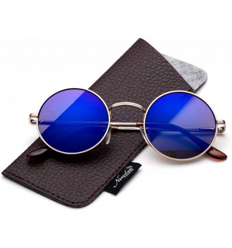 Round Round Retro John Lennon Sunglasses & Clear Lens Glasses Vintage Round Sunglasses - Blue Flash - CM18KODCLNS $10.89