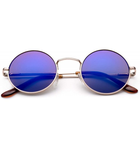 Round Round Retro John Lennon Sunglasses & Clear Lens Glasses Vintage Round Sunglasses - Blue Flash - CM18KODCLNS $10.89