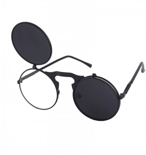 Goggle Vintage John Lennon Sunglasses Flip Up Round Lens Metal Frame - Black Frame/Black Lens - CP18XMZWOQH $11.81