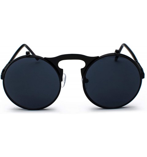 Goggle Vintage John Lennon Sunglasses Flip Up Round Lens Metal Frame - Black Frame/Black Lens - CP18XMZWOQH $11.81