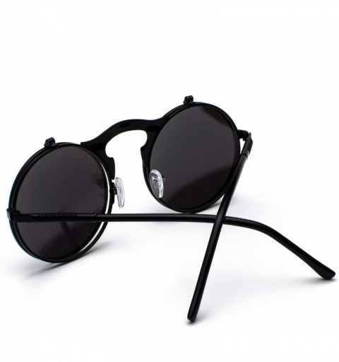 Goggle Vintage John Lennon Sunglasses Flip Up Round Lens Metal Frame - Black Frame/Black Lens - CP18XMZWOQH $11.81