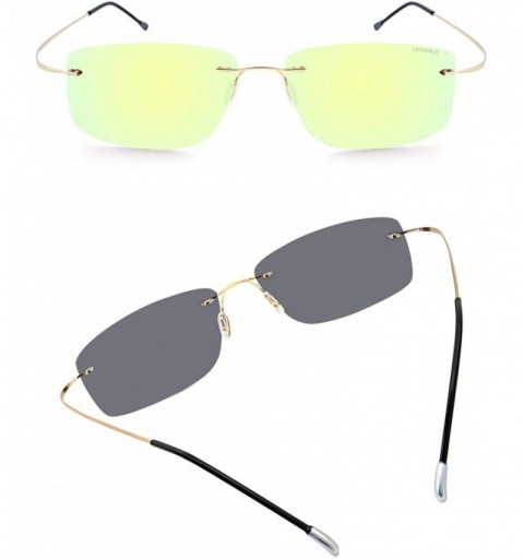 Goggle Ultra Lightweight Rimless Titanium Sunglasses for Men Women Fashion Polarized UV Protection Driving Shades - C718NW5CD...