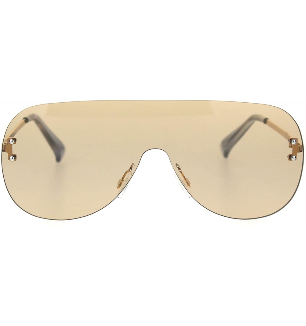 Shield Minimal Shield Rimless Futuristic Large Racer Pilots Sunglasses - Brown - C018SSAI6WK $10.33