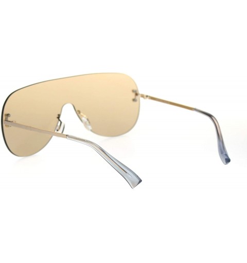 Shield Minimal Shield Rimless Futuristic Large Racer Pilots Sunglasses - Brown - C018SSAI6WK $10.33