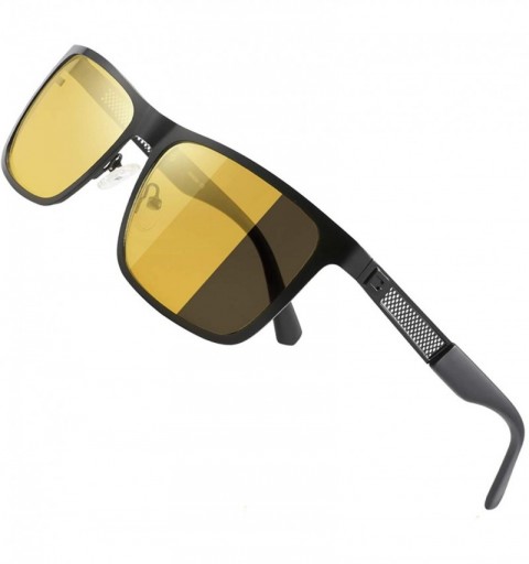 Square Night Vision Glasses for Driving Anti-glare Polarized Men Yellow HD Sunglasses - Black - CE18YE0SX8A $37.47