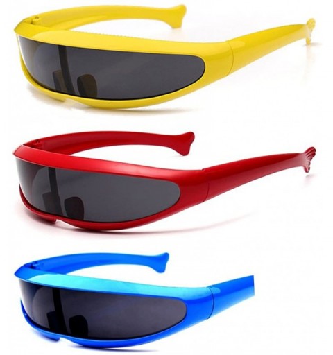 Sport 3 Pack Futuristic Cyclops Monoblock Shield Sunglasses UV400 - Yelredblue - CD18GQM05OG $22.90