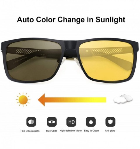 Square Night Vision Glasses for Driving Anti-glare Polarized Men Yellow HD Sunglasses - Black - CE18YE0SX8A $18.97