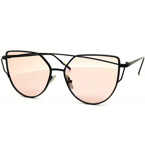 Aviator 842 Premium Oversized Cat Eye Tinted Flat Lenses Retro Street Fashion Metal Frame Women Sunglasses - Black/Pink - CY1...