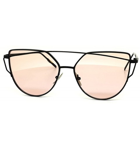Aviator 842 Premium Oversized Cat Eye Tinted Flat Lenses Retro Street Fashion Metal Frame Women Sunglasses - Black/Pink - CY1...